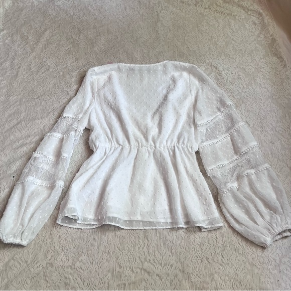 Do+Be lace panel Swiss dot v-neck blouse - Picture 11 of 11